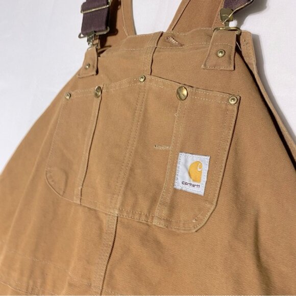 Carhartt Tan Duck Canvas Bib Overalls Double Knee Work Wear 50x30 - Picture 11 of 16